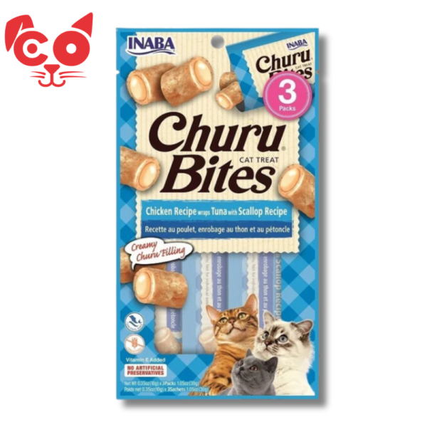 SNACK INABA CHURU BITES CAT POLLO, ATUN Y SCALLOP 3 UND