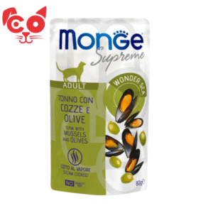 POUCH MONGE GATO ADULTO ATUN , ACEITUNA Y ALMEJA 80 G