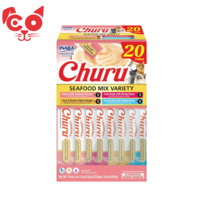 SNACK INABA CHURU VARIEDAD DE SEAFOOD MIX 20 UND (ROSADO)