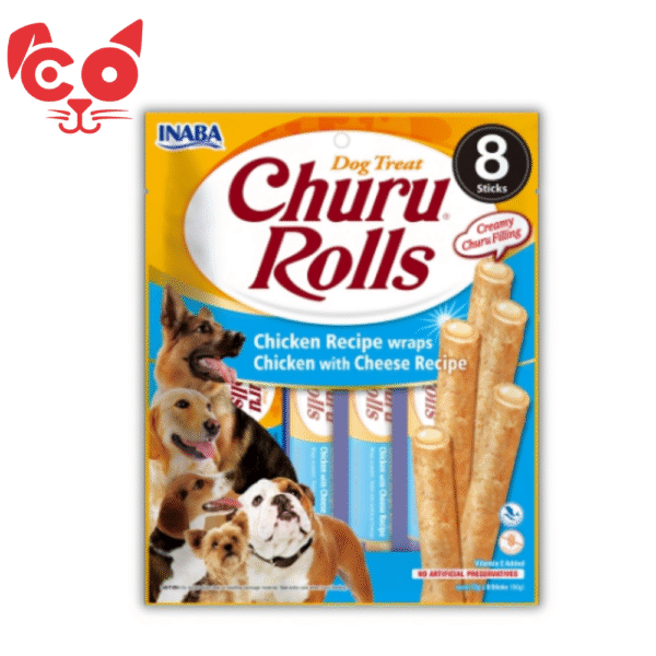 SNACK INABA CHURU ROLLS DOG POLLO Y QUESO 8 UND