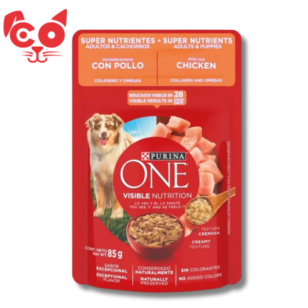 140 POUCH PURINA ONE PERROS ADULTOS Y CACHORROS CON POLLO 85GR