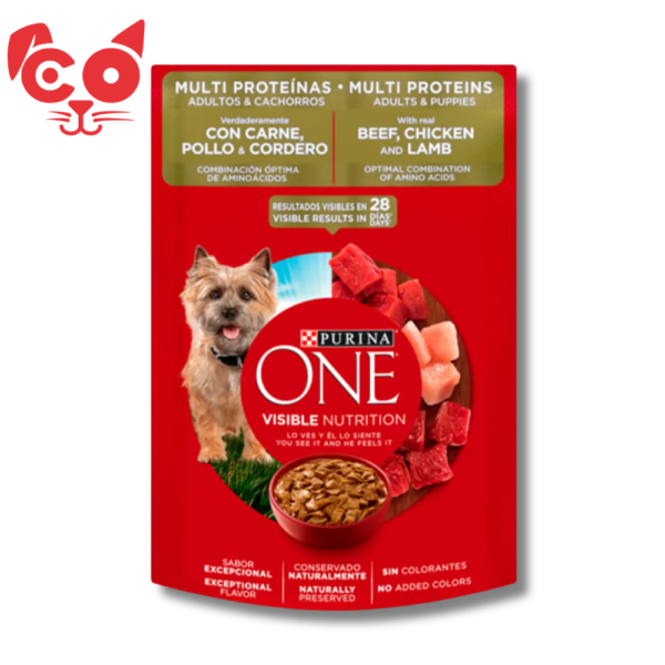 144 POUCH PURINA ONE PERROS ADULTOS Y CACHORROS MULTIPROTEINAS 85GR